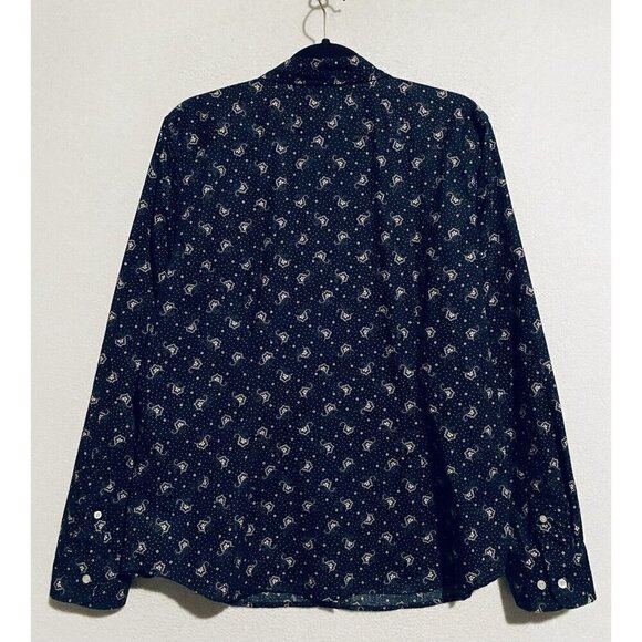 Chaps Denim Top Womens XL Navy Blue Floral Ruffle Trim Long Sleeve Button Up - Picture 4 of 7
